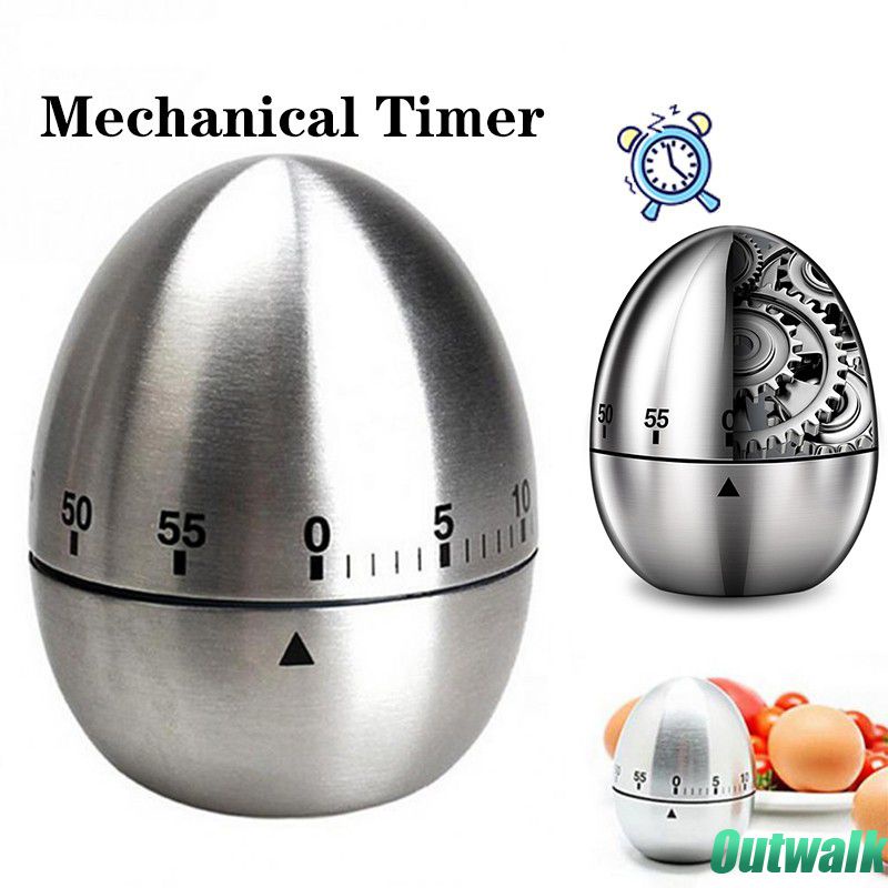 ღ Dapur Mekanis Timer Countdown Alarm Stainless Steel Telur Jam Tidak Ada Baterai Yang Dibutuhkan 60 Menit Waktu Memasak Pengingat Kreatif dapur Gadget