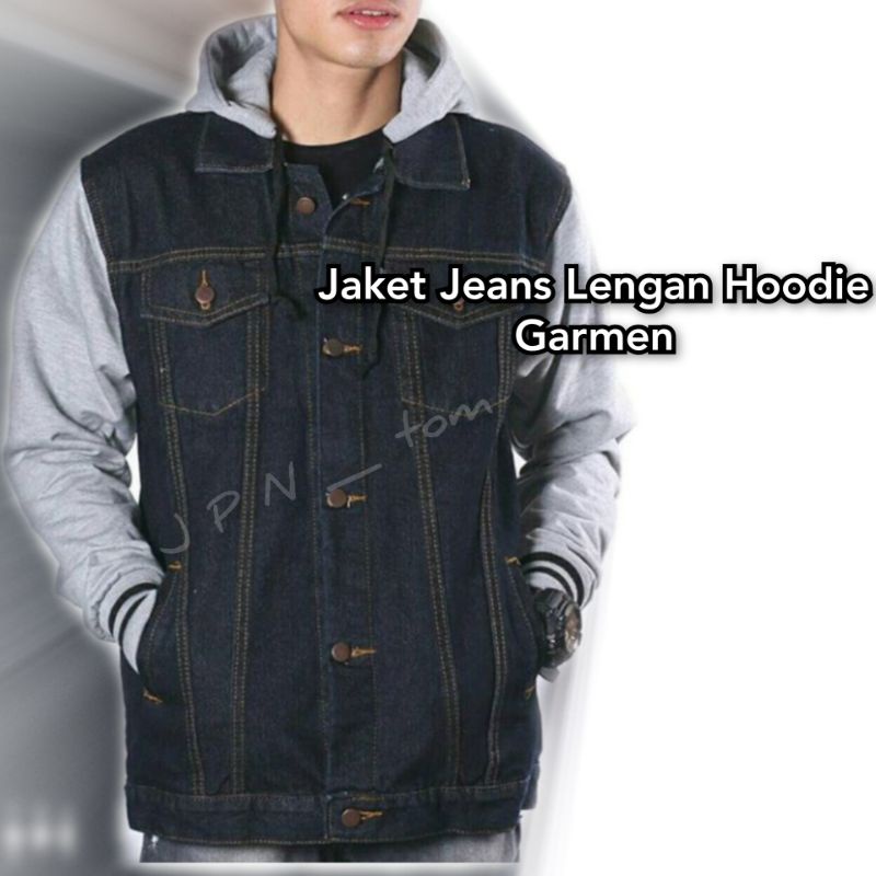 JAKET JEANS BOY POLOS KOMBINASI HOODIE ZIPPER BIRU MUDA HITAM GARMEN NAVY BIOWASH DENIM JINS PRIA WANITA OVERSIZE BAHAN TEBAL VARIASI MIX SLETING LEVI S M L XL BLUBLACK