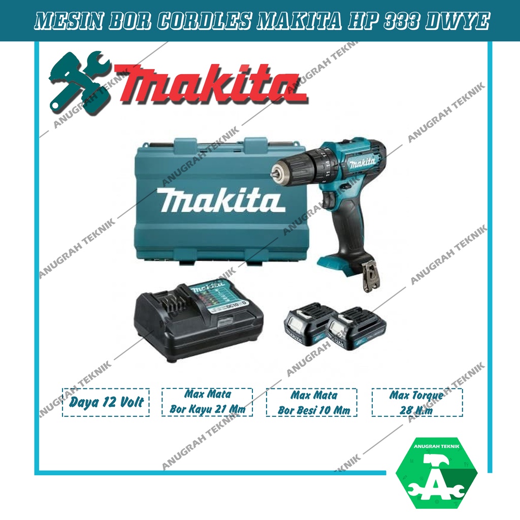 Maktita HP 333 DWYE Mesin Bor Cordless Drill Baterai  Mesin Bor Cas Makita Original