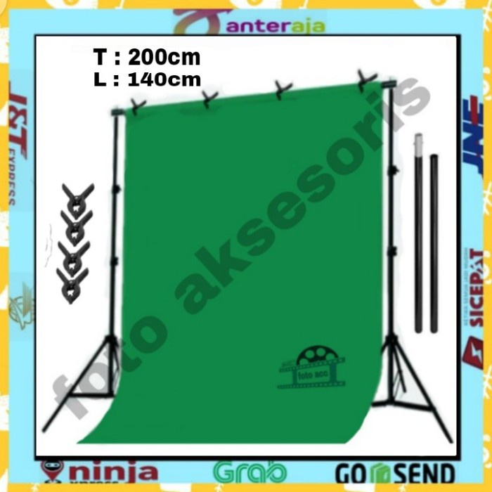 Paket Stand 200 X 140 Cm + Green Screen Dan Penjepit #Original