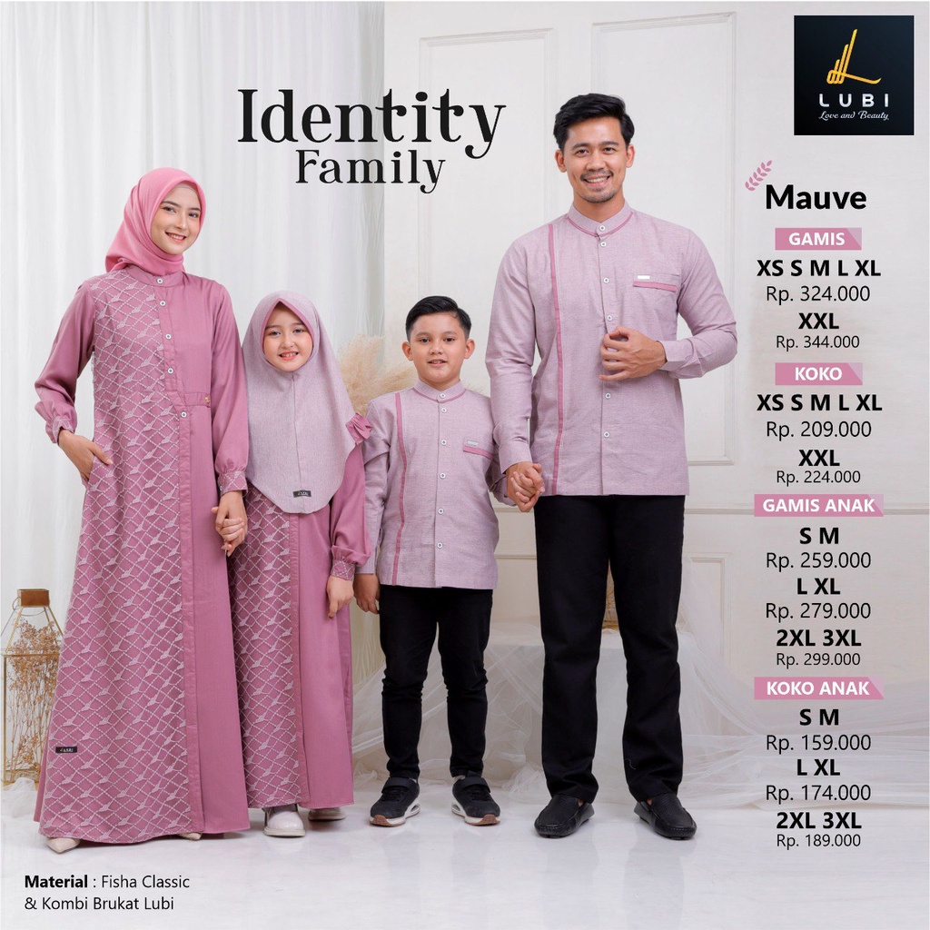 Sarimbit Lubi Identity Family Mauve Baju Seragam Keluarga Terbaru 2023 Gamis Lubi Kekinian