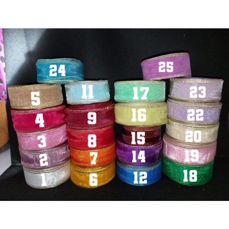 (1 METER)Pita Organdi List Gold 1 inchi, 2.5cm/pita buket/pita bunga/perlengkapan buket/bahan mahar
