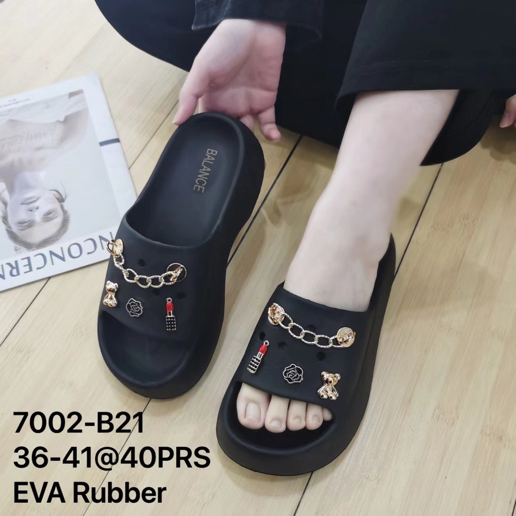 Sandal Fuji / Sandal Wanita Jelly Wedges Platfrom Tebal Dengan Jibbitz  Import Balance 7002-B21/A21