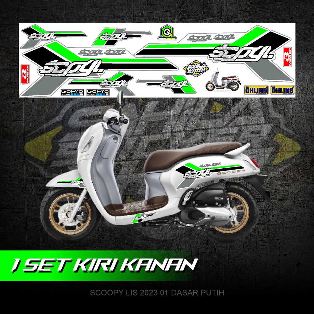 SCOOPY LIS 2023 01 DASAR PUTIH LIS HIJAU STICKER STRIPING MOTOR 04