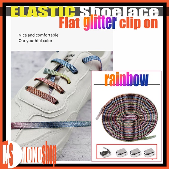 lazy lace elastic shoelace tali sepatu elastis glitter dengan clip lock