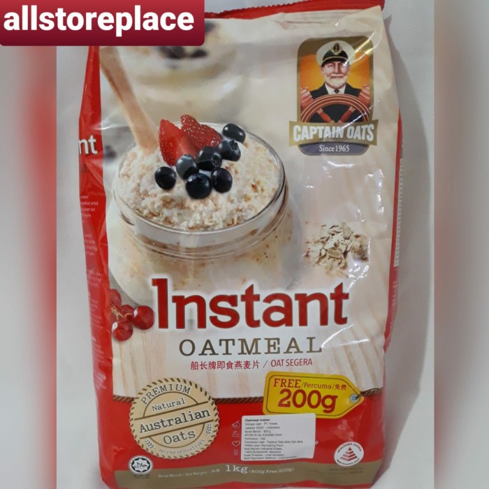 

[BISA COD] Captain Oats Instant Oatmeal 1kg (800gr + FREE 200gr