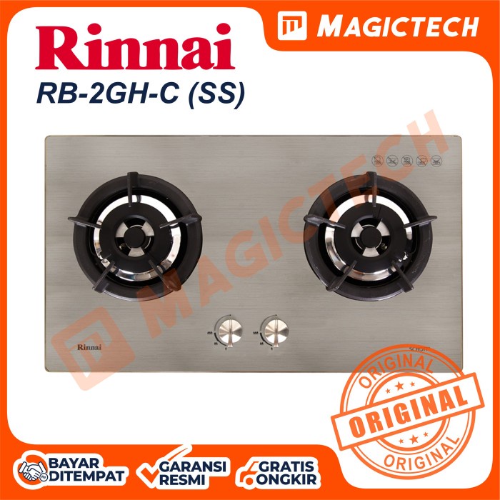 KOMPOR TANAM RINNAI 2 TUNGKU RB-2GH-C (SS) - SILVER Glass