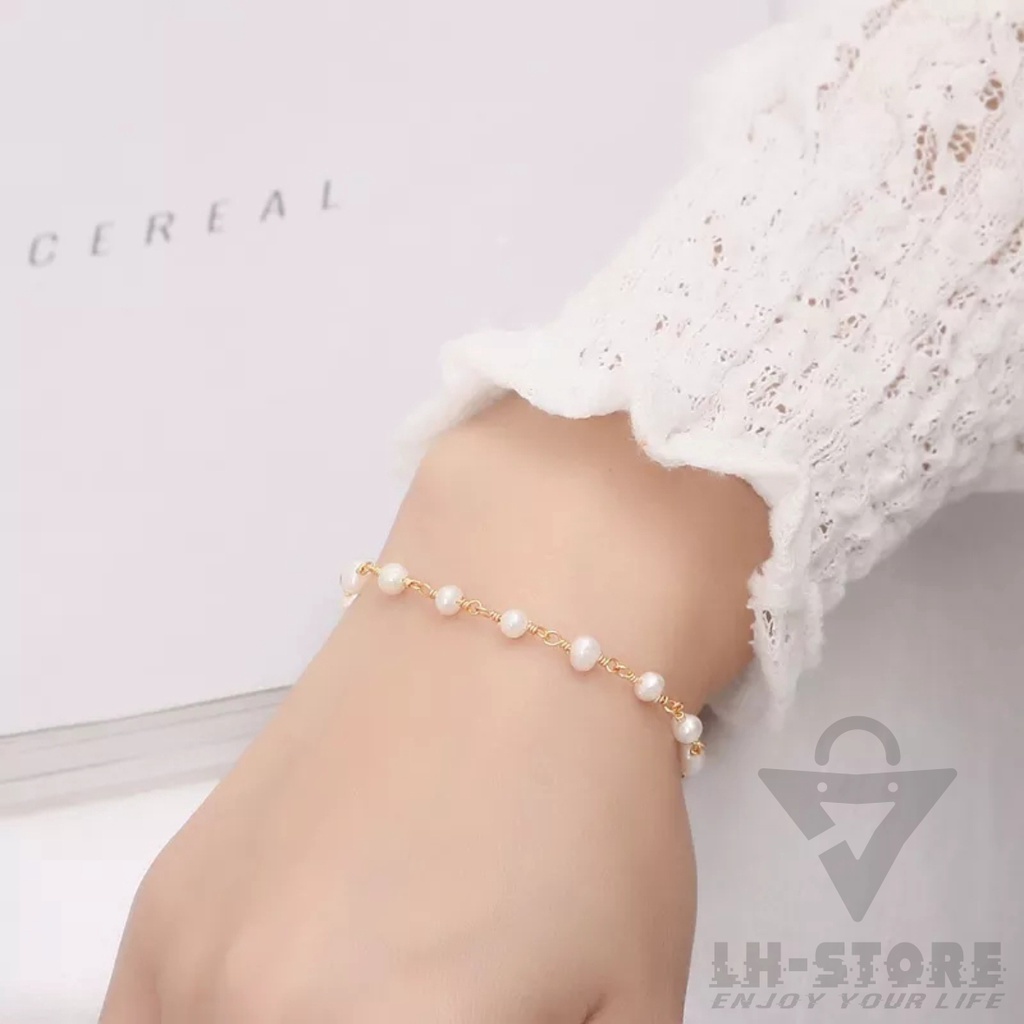 Gelang Tangan Aesthetic Mutiara Pantai Putih Berlapis Emas Terbaru Anti Karat