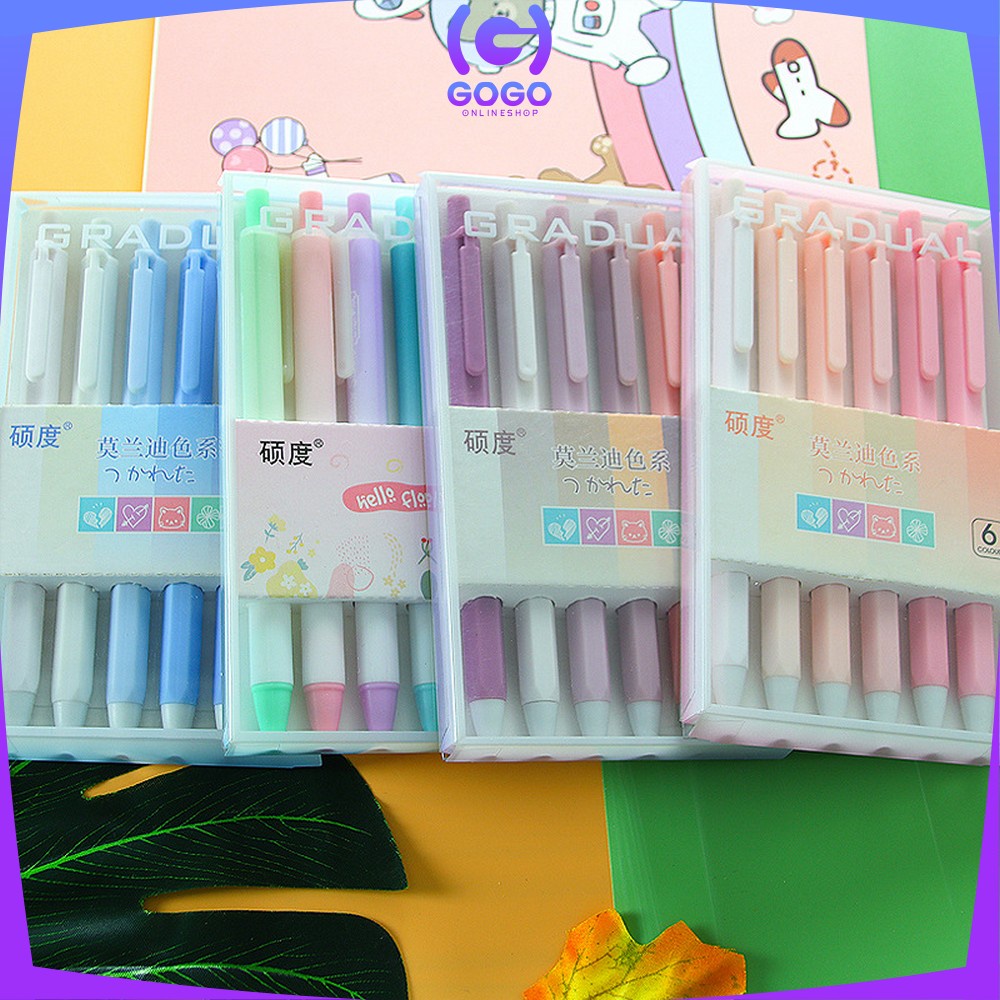 GOGO-A48 Pulpen Gel Mekanik 6IN1 Motif Polos Warna Pastel Gaya Korea / Alat Tulis Pena Cair 0.5mm / Pena Rainbow Perlengkapan Sekolah Import