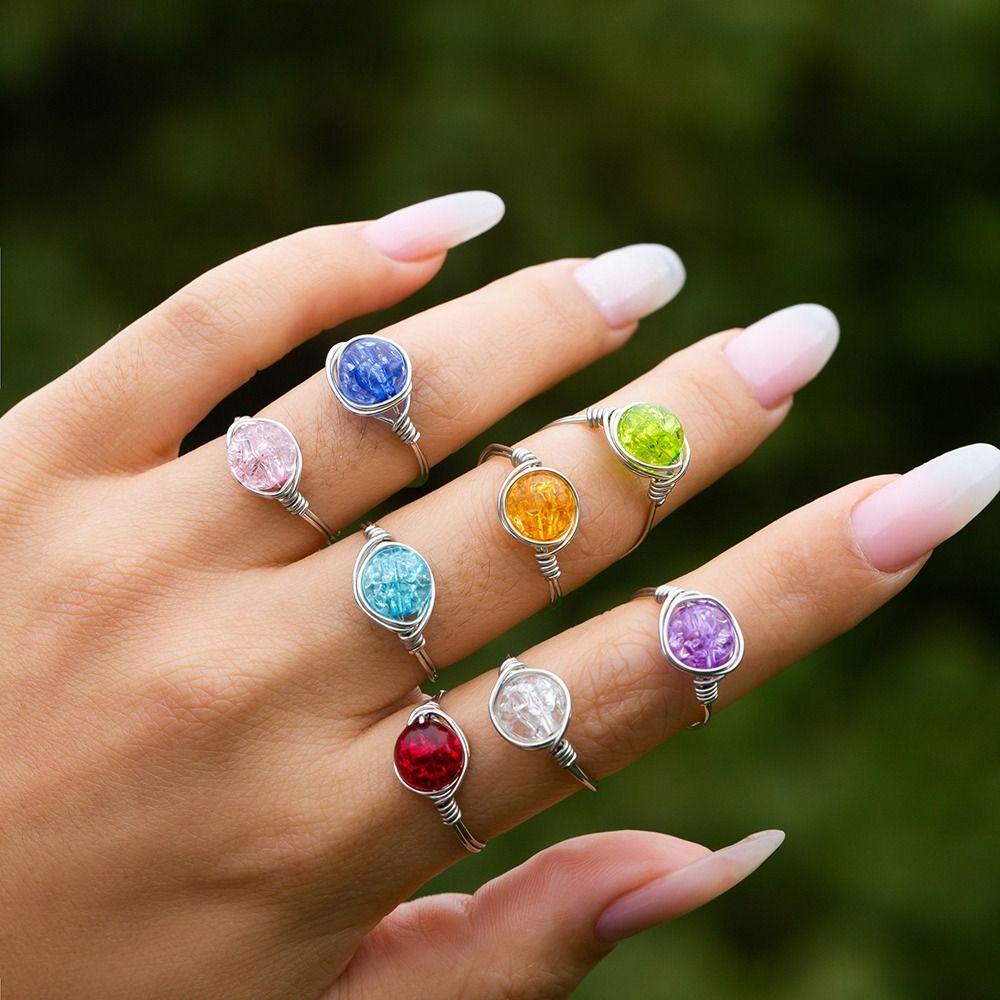 Mxbeauty Wanita Cincin Halus Vintage Manik Akrilik Retak Niche Desain Hadiah Gadis Sederhana Gaya Korea Ring