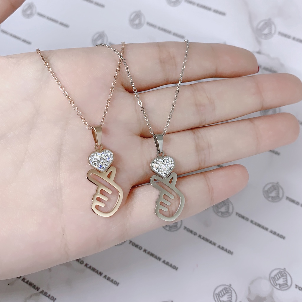 Titanium Rose Gold Silver Kalung Wanita Liontin Permata Love Anti Luntur *52