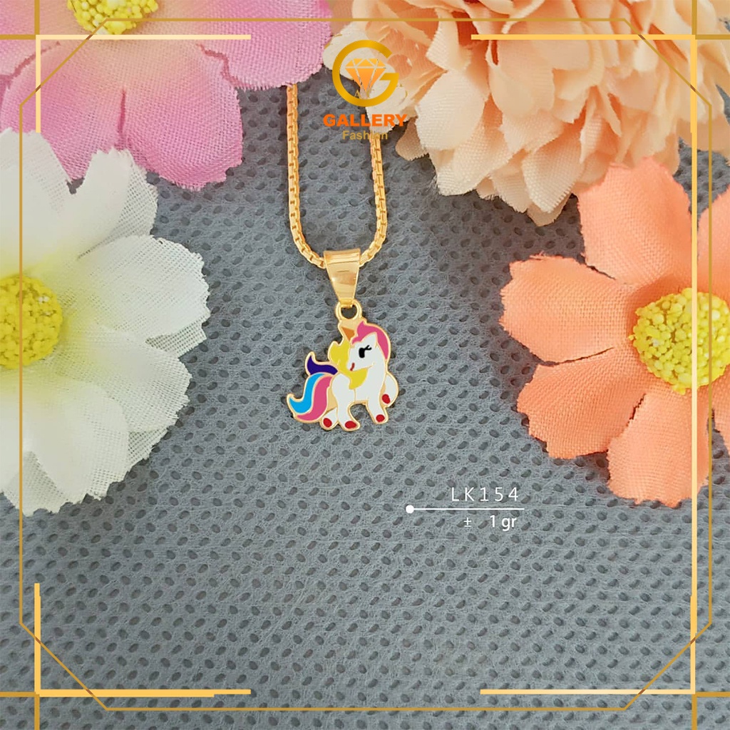 LIONTIN EMAS ASLI KADAR 6K DAN GOLD 8K LIONTIN ANAK MODEL UNICORN KUDA PONI PELANGI KODE LK 154