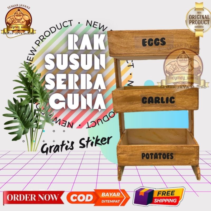 RAK Bawang/Bumbu Dapur/3 Susun Serbaguna Minimalis  GRATIS STIKER