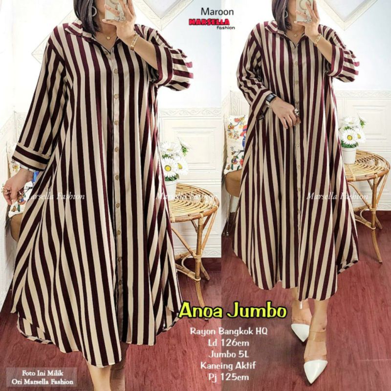 Anoa Long Tunik Motif Garis Salur Jumbo Oversize Full Kancing