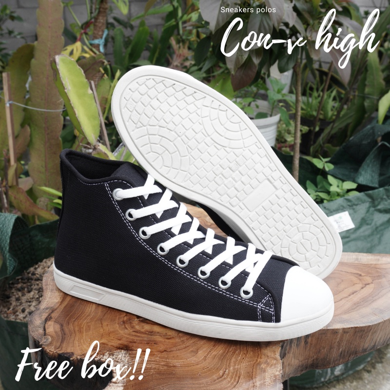 Promo Sepatu Con-v Tinggi Sepatu Boot Sneakers Sekolah  High Pria Wanita Pvc Taylor Chuck Hitam Putih 36-44