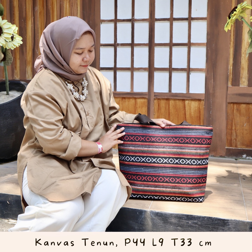 TERMURAH (BISA COD) Tote Bag Kanvas Pria / Wanita Trendi Ukuran BESAR Warna HITAM Kanvas tenun gajah dan kucing