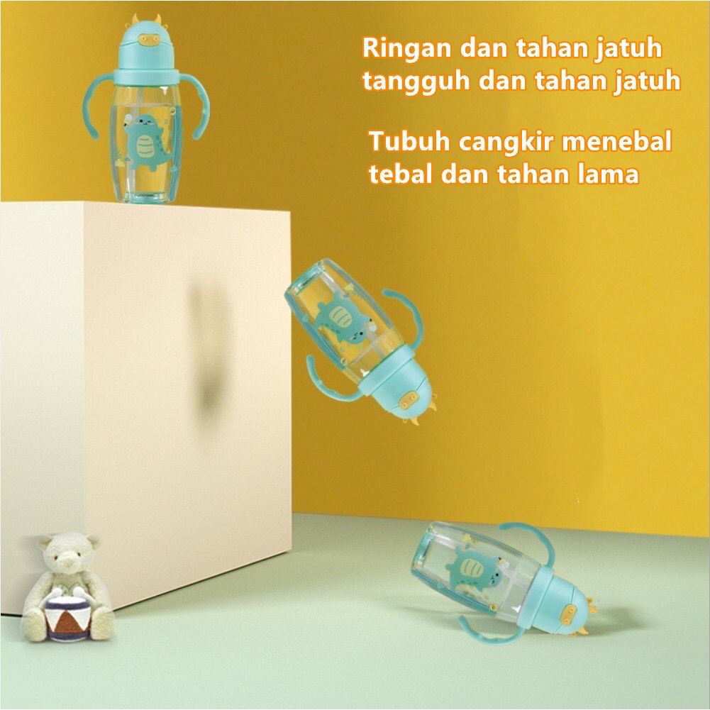 [TULALA SHOP]BOTOL ANAK MOTIF SAPI DENGAN LAMPU LED KARAKTER 550ML 2 IN 1 TALI DAN GAGANG/BOTOL MINUM ANAK LED