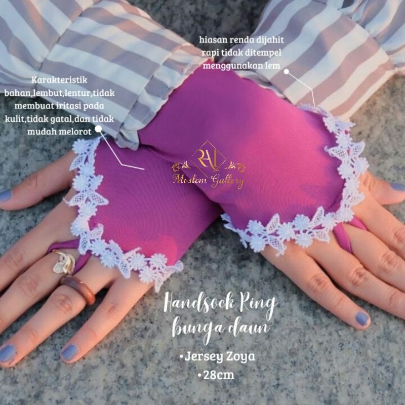 HANDSOCK CINCIN RENDA BUNGA DAUN (renda putih)