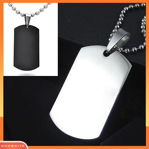 {oneworld} Kalung Dog Tag Persegi Panjang Poles Stainless Steel 316L Pria Wanita Punk Fashion