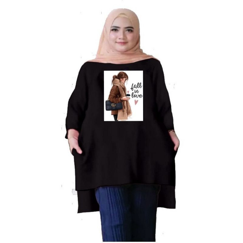 Atasan Baju Tunik Kaos Wanita Oversize LD 130 Cm Terbaru 2023 Viral Gambar DTF Bahan Kaos Babyterry . Atasan Baju Wanita Santai Tunik Wanita Dewasa Cewek Jumbo Kekinian Murah Big Size Fall In Love