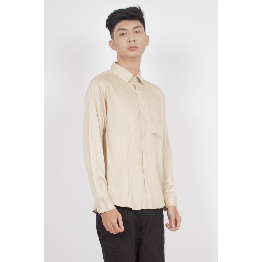 HIPNOP MOSCO Cream Kemeja Polos Pria Lengan Panjang Formal