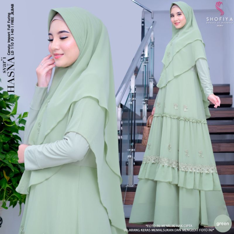 HASNA SYARI SETELAN GAMIS JILBAB BAHAN CERUTY ORI SHOFIYA