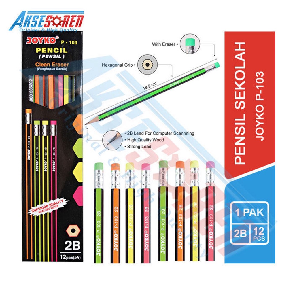 

Pensil 2B Joyko [P-103/12 pcs] / Alat Tulis Ujian Komputer / Pencil Gambar Menulis [1 Pack]