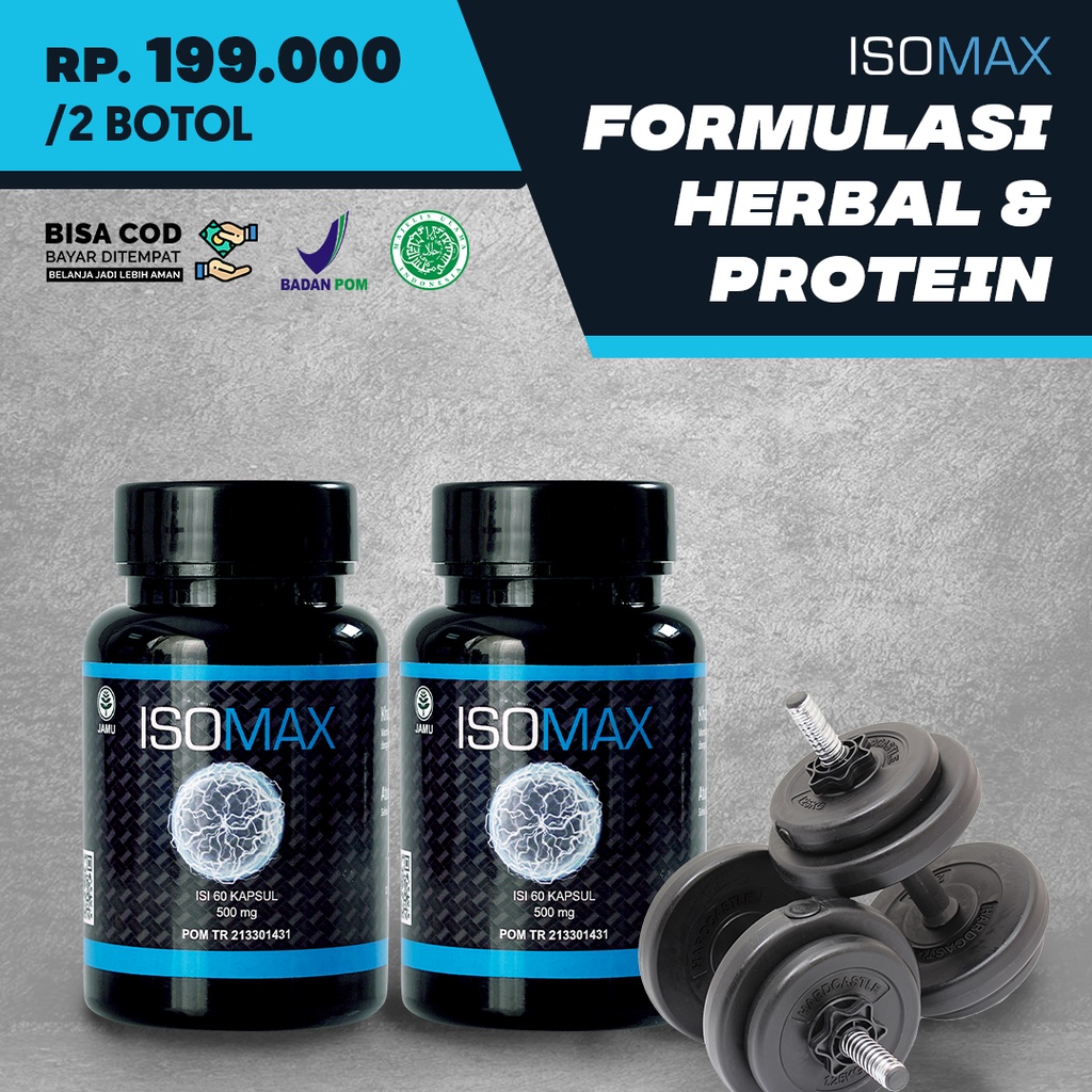 Isomax Suplemen Fitness Gym Pembentuk Massa Otot Pria Wanita BPOM | Pembesar dan Penambah Massa Otot