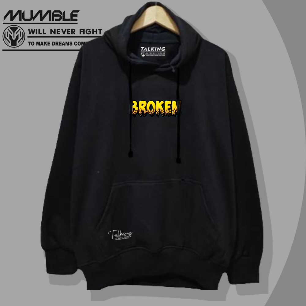 Mumble Sweater Hoddie Hitam Pria Wanita Sablon Gaya Grafitty Hoodie Cowok Oversize Lengan Panjang List Broken Bahan Katun Flecce Tebal Terbaru 2023