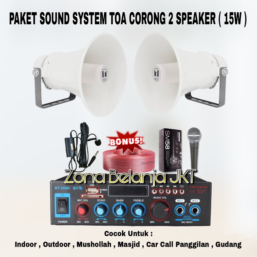 PAKET SOUND SYSTEM TOA MASJID MUSHOLLA 2 SPEAKER CORONG TOA 15W ( HEMAT 3 )