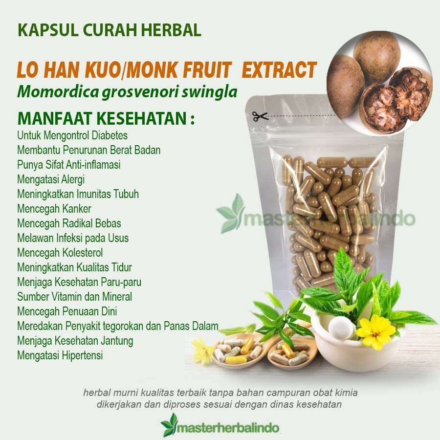 

Herbal extract Buah Lo Han Kuo monk fruit diabetes kolesterol 100 caps