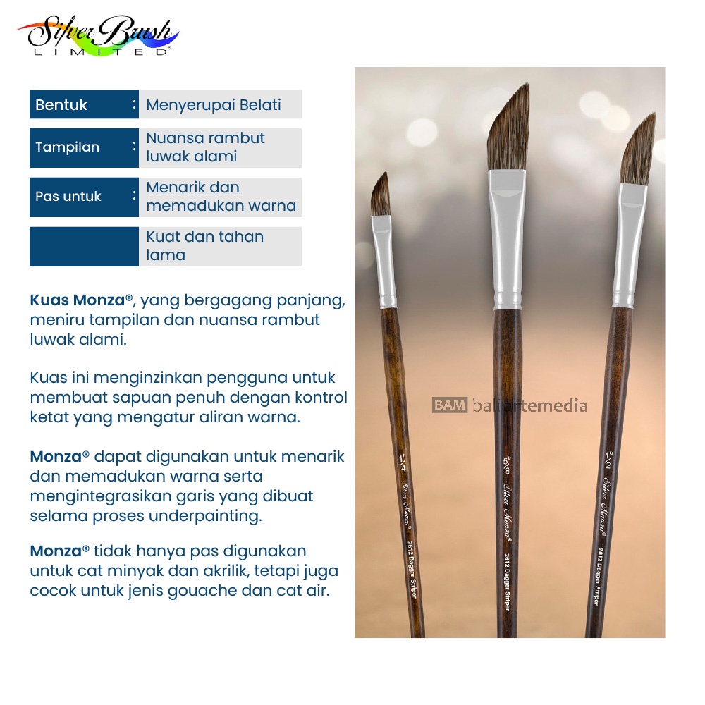 Alat Menggambar Kuas Lukis Kecil Silver Brush Monza® 2612 Dagger Striper Termurah Terlaris By Bali Artemedia