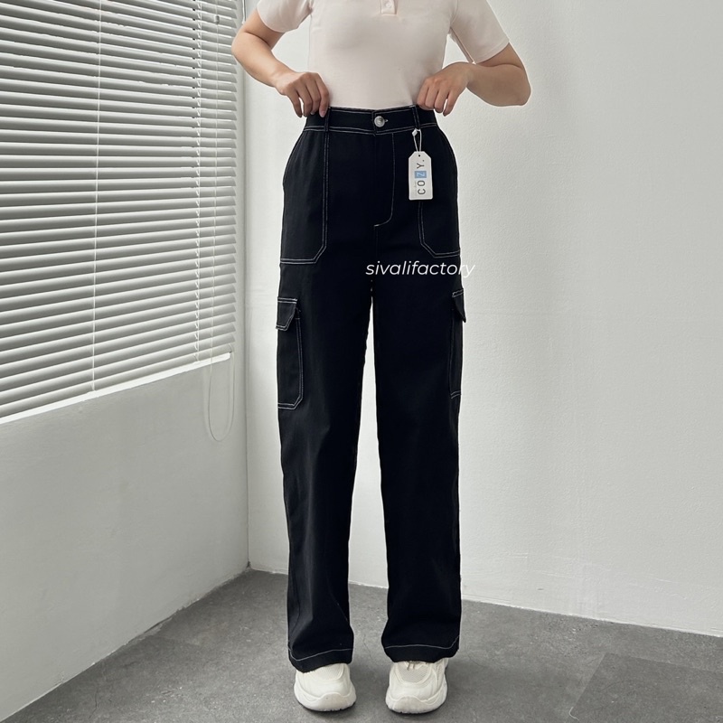 SIVALI Sydney Cargo Pants - Highwaist Loose Cargo - Celana Kargo Wanita - Baggy Pants