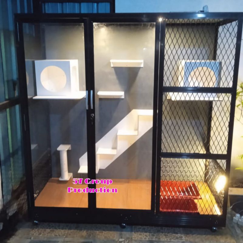 room cat quarium - kandang kucing besar alumunium warna hitam moderen murah