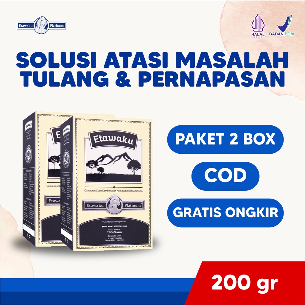 

Etawaku Platinum 2 Box Susu Kambing Etawa Bubuk dan Krimer Solusi Nyeri Tulang Sendi dan Sesak Nafas Asma Asam Lambung Maag Isi 200 gr