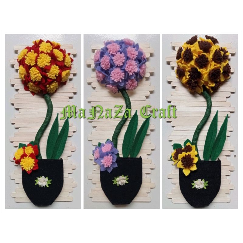 Hiasan dinding/ kerajinan tangan bunga dari kain flanel dan stik es krim. MaNaZa Craft
