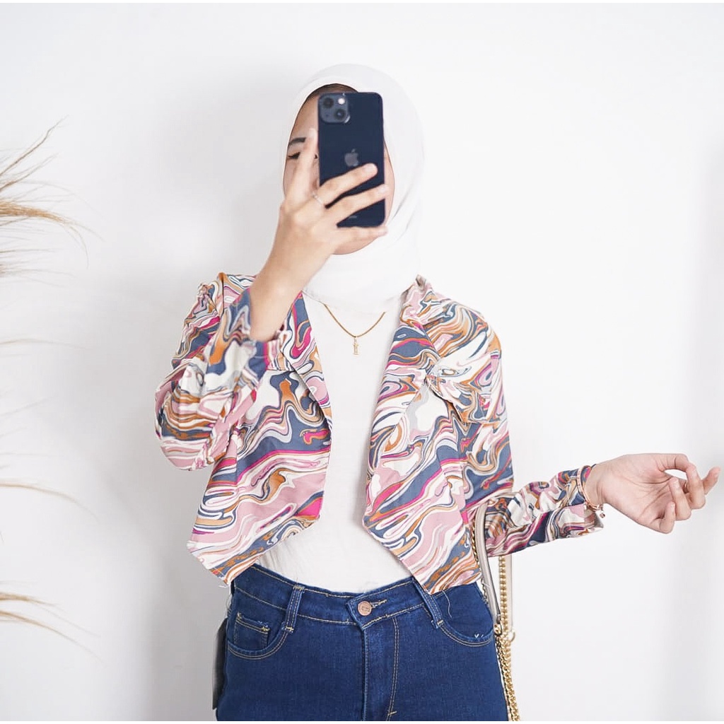 BEFAST - ZFS OOTD BLAZER CINDY / MARBLE PINK CUTE BLAZER / Fashion Wanita Modis / Pakaian Casual Wanita Trendy / Blazer Crop Motit Marble / Outfit Wanita Hangout / Blazer Crop Model Terbaru