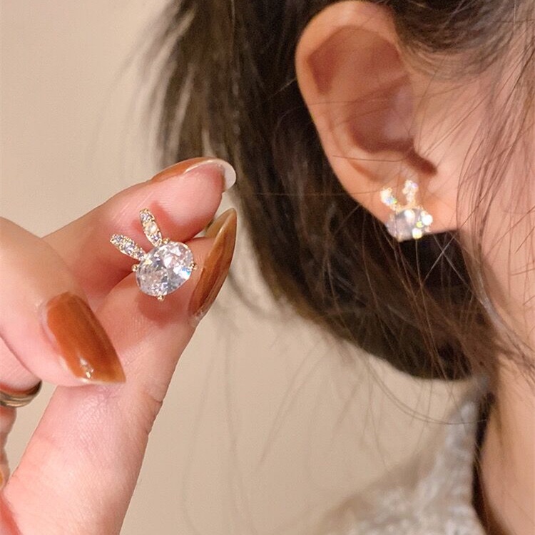 Fashion Wanita Perhiasan Alloy Berlian Imitasi Buatan Zirkon Kelinci Stud Earrigs