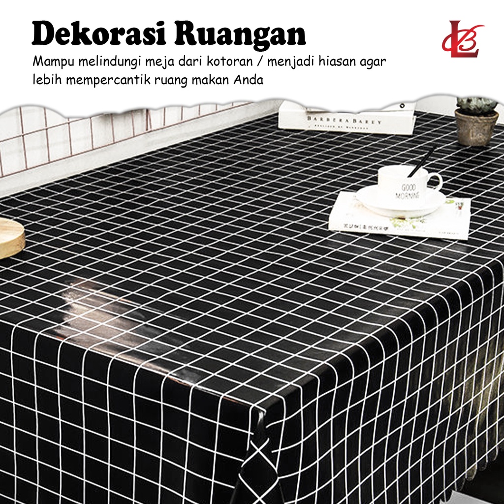 Taplak Meja Makan Motif Kotak Terbaru Ukuran 137x100cm Bahan PVC Tebal Premium Anti Air Perlengkapan Dekorasi Rumah Tangga Import - D15-3C - 88_Blanketstore