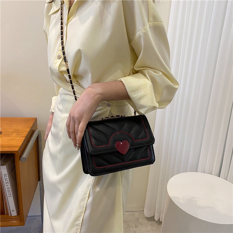 Red Putih tas kecil wanita tas Messenger all-match baru tekstur berkualitas tinggi rantai ceruk mini tas persegi kecil wanita
