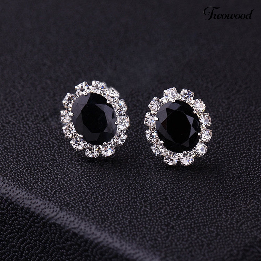 Twowood Fashion Wanita Lady Elegan Berlian Imitasi Bunga Ear Stud Earrings Hadiah Perhiasan