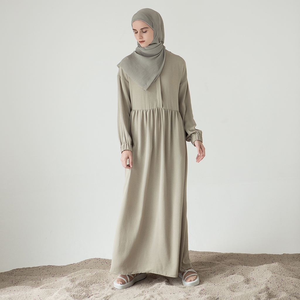 Kalila Dress by Aska Label - Dress wanita gamis panjang wanita full kancing busui friendly lengan panjang warna abu beige hijau moss