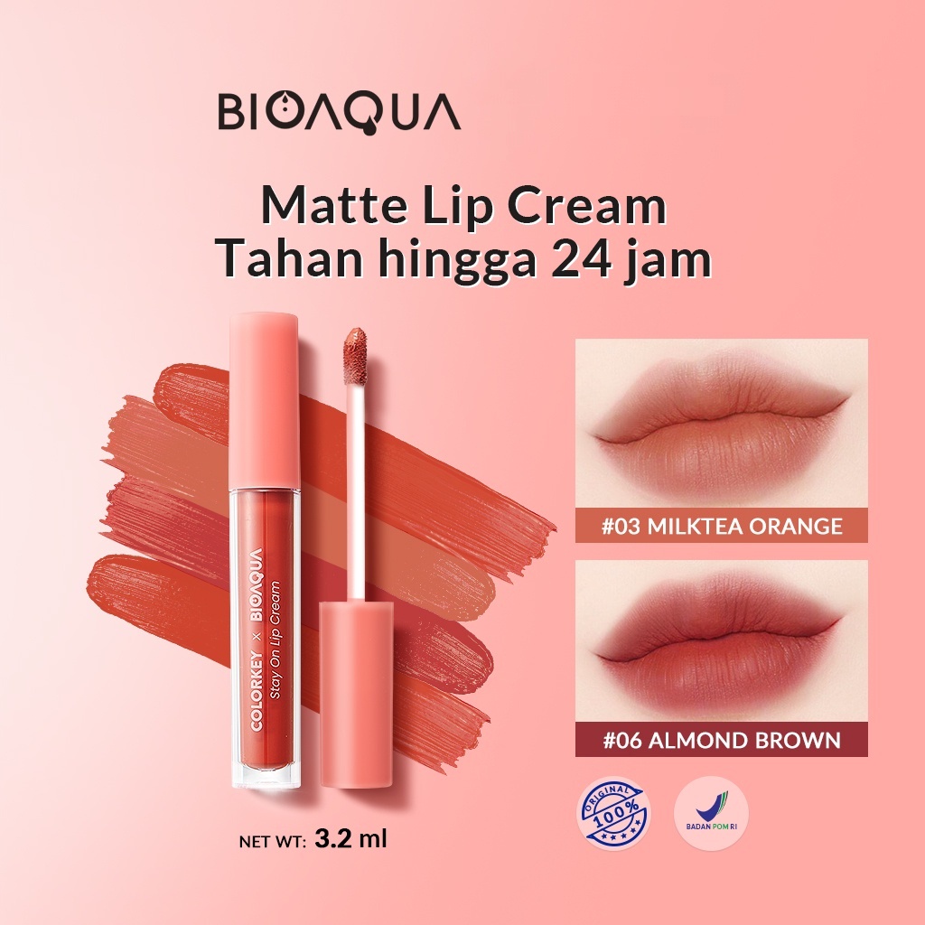 ❤ MEMEY ❤ Colorkey X BIOAQUA Stay On Matte Lip Cream | Transferproof Tahan Lama