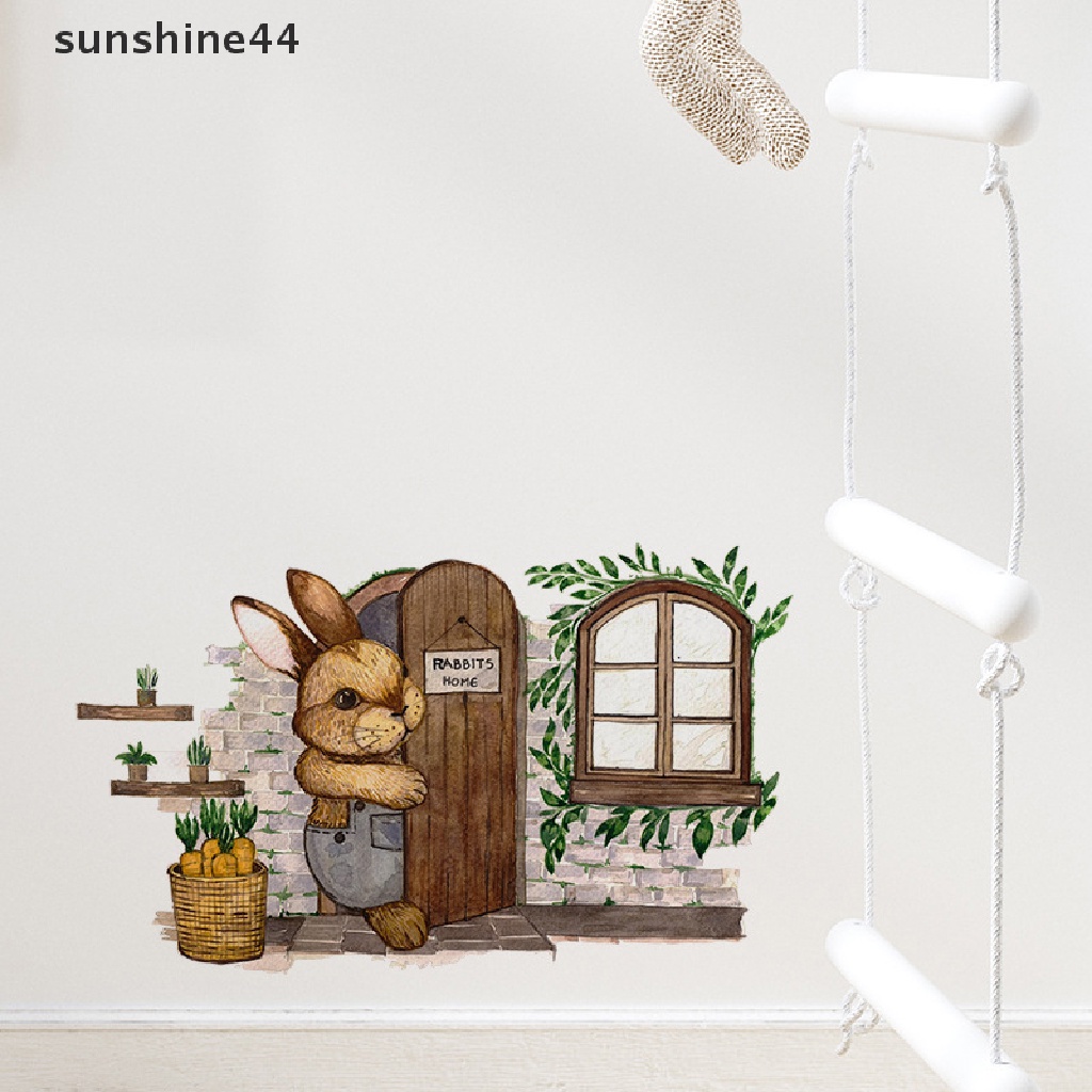 Sunshine Baru Kartun 3D Dicat Kelinci Stiker Dinding Rumah Kamar Tidur Anak Dekorasi Kamar Tidur.