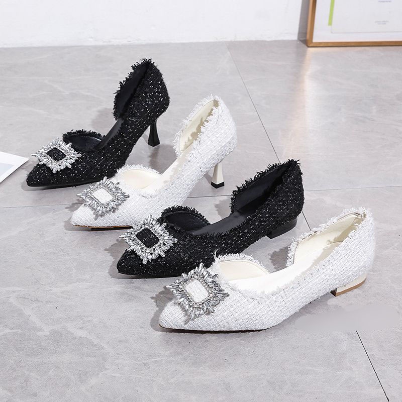 RYX - Fluttering Snow Sepatu Slip-On Heels Hak Wanita Fashion Casual / Pesta - Ori Import