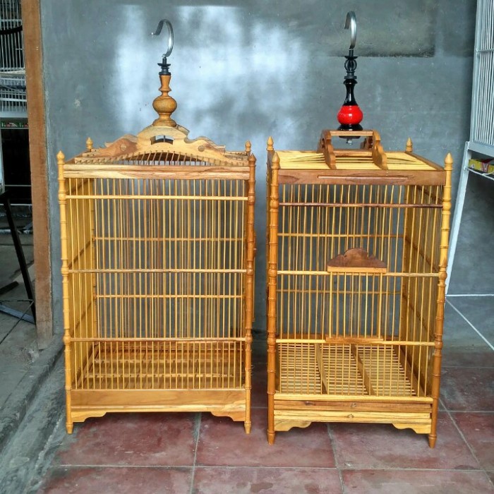 Kandang Burung Kandang Burung Kotak No 2 Kayu Jati Komplit Tangkringan Makan Dan Minu