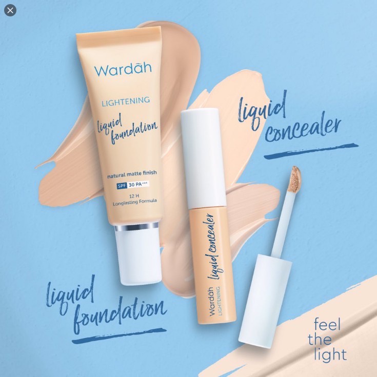 WARDAH Lightening Liquid Foundation Indonesia / 25ml Natural Matte Finish SPF 30 PA+++ 12H Longlasting 12 Hours / Cerah Tahan Lama Coverage / Light Beige Ivory Natural / Cosmetic Makeup Face Make Up / Compact Loose Powder BB Cream Concealer Bedak / Series