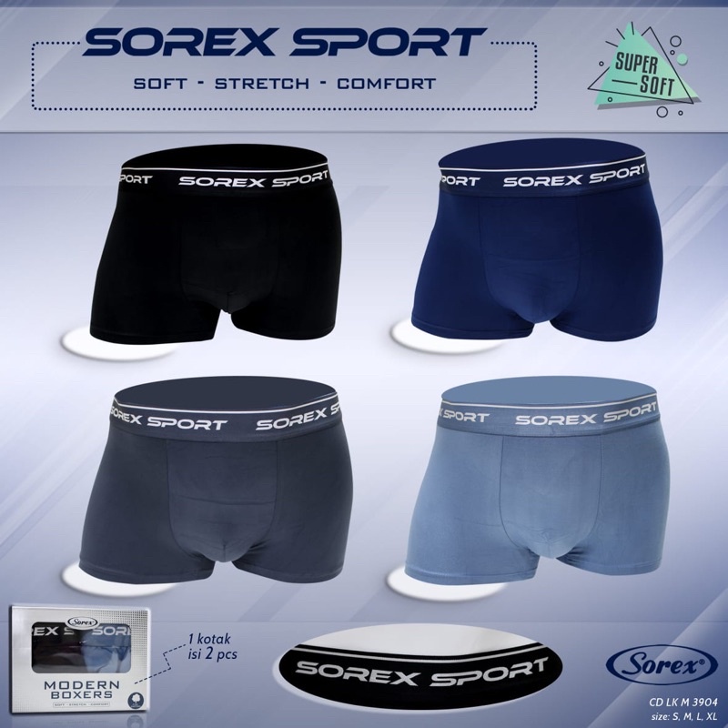 Boxer Cowok Merek Sorex M3904 Ukuran M-XL|1Box(isi 2pcs)