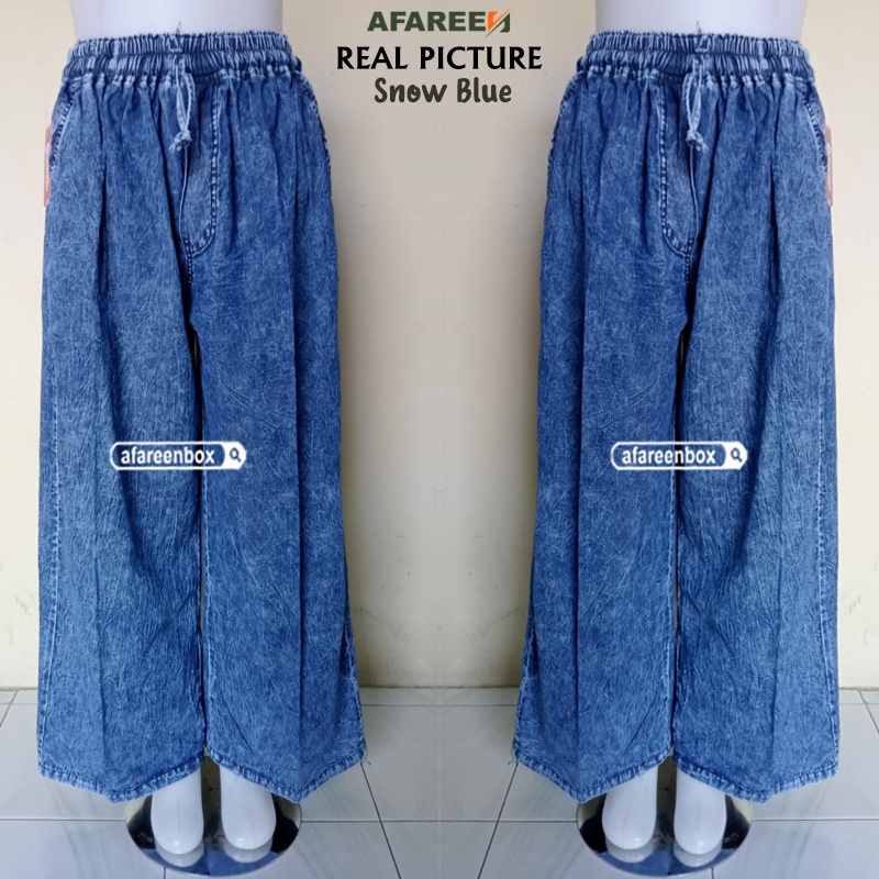 AFAREEN - Kulot Jeans Pinggang Karet Kolor Wanita Celana Baggy Jeans Snow Super Jumbo BB 60-100 Kg