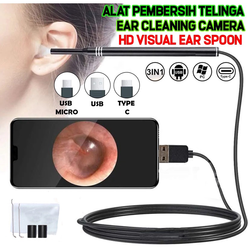 Pembersih Telinga Korek Kuping Kamera Endoscope 3 in 1 with 6 LED Support Android PC Laptop